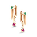 Серьги с английским замком из красного золота с изумрудами