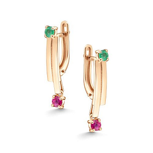 Серьги с английским замком из красного золота с изумрудом