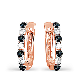 Серьги с английским замком из красного золота с сапфирами, бриллиантами