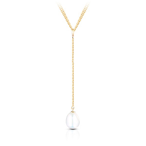 Колье из желтого золота с жемчугом, плетение якорное