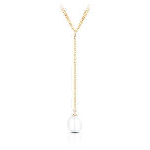 Колье из желтого золота с жемчугом, плетение якорное