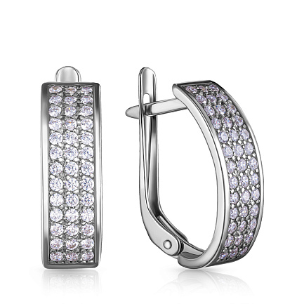 Серьги с английским замком из серебра с фианитом