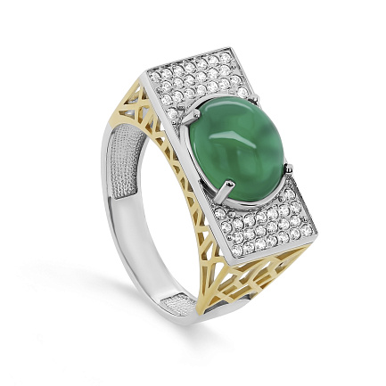 Кольцо из серебра с ониксом, фианитами