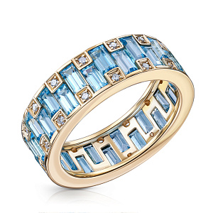 Кольцо из желтого золота с бриллиантами, топазами