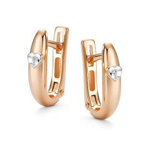 Серьги с английским замком из красного золота с бриллиантом