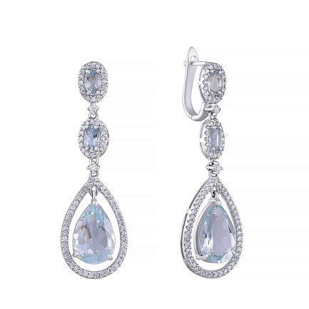 Серьги из белого золота с бриллиантами, топазами