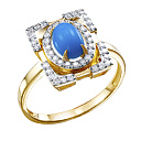 Кольцо из желтого золота с бриллиантами, бирюзой