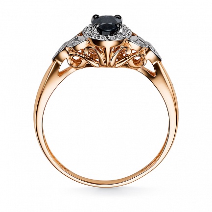 Кольцо из красного золота с бриллиантами, сапфиром