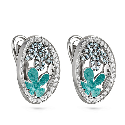 Серьги с английским замком из серебра с фианитами