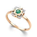 Кольцо из красного золота с бриллиантами, изумрудом