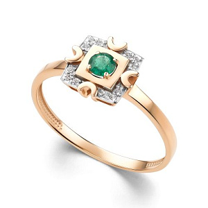 Кольцо из красного золота с бриллиантами, изумрудом