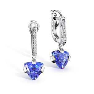 Серьги с английским замком из белого золота с танзанитами, бриллиантами