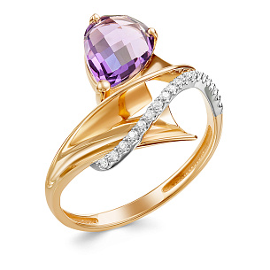 Золотое кольцо с аметистом, бриллиантами