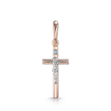 Крест из красного золота с бриллиантом
