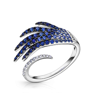 Кольцо из белого золота с бриллиантами, сапфирами