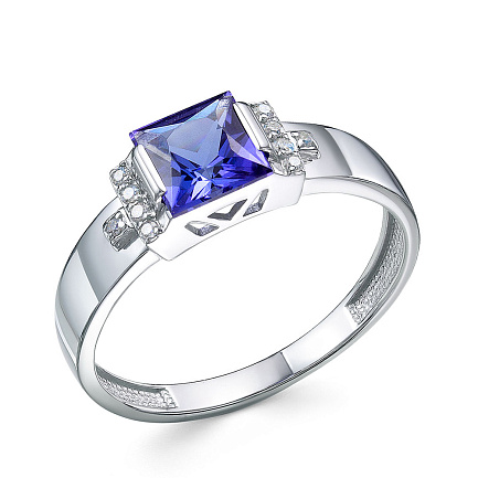 Кольцо из белого золота с бриллиантами, танзанитом
