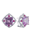 Серьги из белого золота с бриллиантами, аметистами