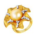 Кольцо из желтого золота с бриллиантами, жемчугом