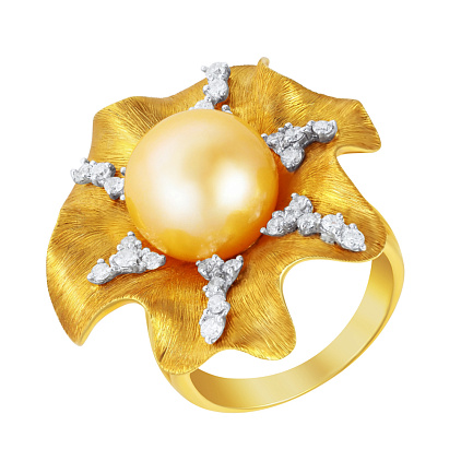 Кольцо из желтого золота с бриллиантами, жемчугом