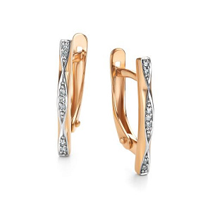 Серьги с английским замком из красного золота с бриллиантом