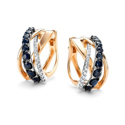 Серьги с английским замком из красного золота с бриллиантами