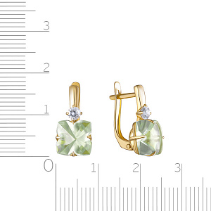 Серьги с английским замком из желтого золота с фианитом