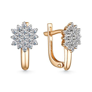 Серьги с английским замком из красного золота с бриллиантом