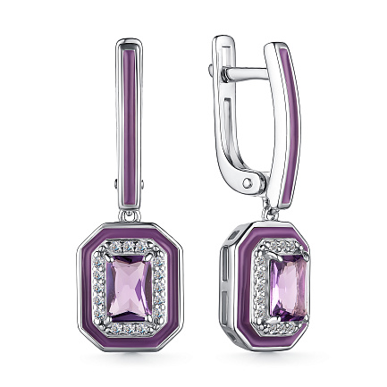 Серьги с английским замком из серебра с аметистами