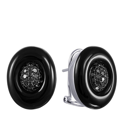 Серьги из белого золота с бриллиантами, ониксами