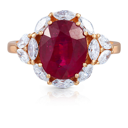 Кольцо из желтого золота с бриллиантами, рубином