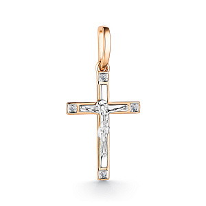 Крест ручной работы из красного золота с бриллиантами