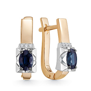 Серьги из красного золота с бриллиантами, сапфирами