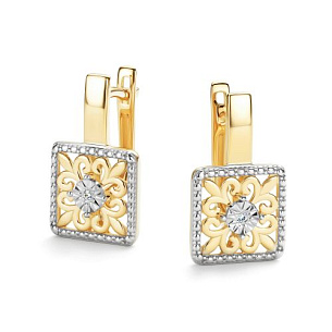 Серьги с английским замком из желтого золота с бриллиантом