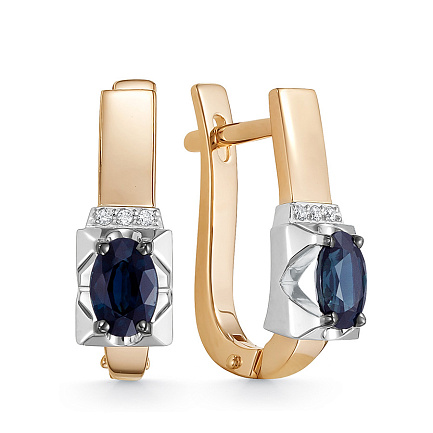 Серьги из красного золота с бриллиантами, сапфирами