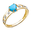 Кольцо из желтого золота с бриллиантами, бирюзой