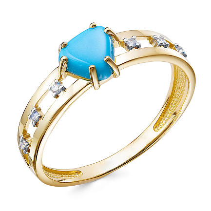 Кольцо из желтого золота с бриллиантами, бирюзой