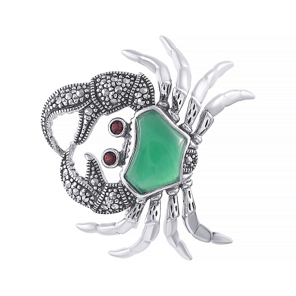 Брошь из серебра с агатом, гранатом