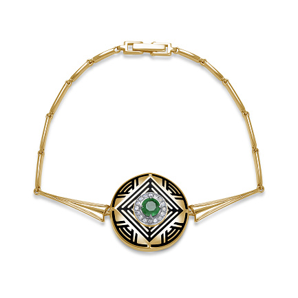 Браслет из красного золота с бриллиантами, изумрудом