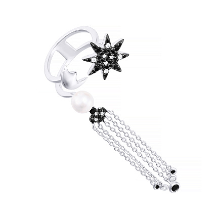 Кольцо из серебра с жемчугом, фианитом