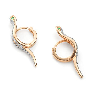 Серьги из красного золота с бриллиантами, изумрудами