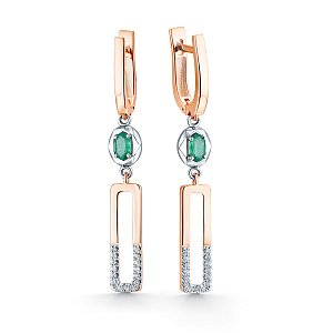 Серьги из красного золота с бриллиантами, изумрудами