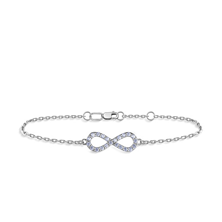 Браслет декоративный из белого золота с фианитом, плетение якорное