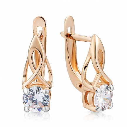 Серьги с английским замком из красного золота с фианитом