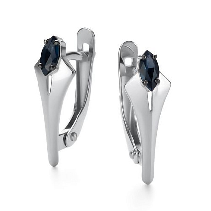 Серьги с английским замком из белого золота с сапфирами