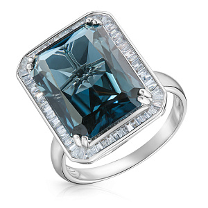 Кольцо из белого золота с бриллиантами, топазом