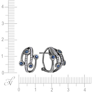 Серьги из черненого золота с бриллиантами, сапфирами