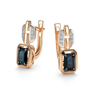 Серьги с английским замком из красного золота с бриллиантом