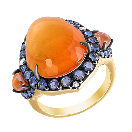 Кольцо из желтого золота с бриллиантами, сапфирами