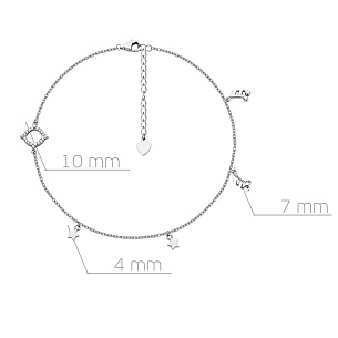 Браслет на ногу декоративный из серебра с фианитом