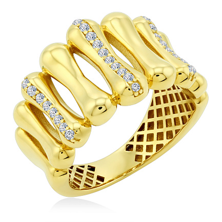 Кольцо из желтого золота с фианитами